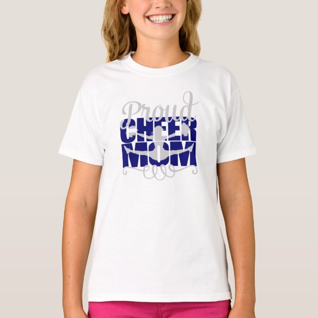 stolt Cheer Mamma med blå brev Tee Shirt (Framsida)
