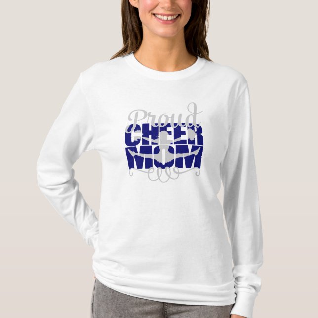 stolt Cheer Mamma med blå brev Tee Shirt (Framsida)