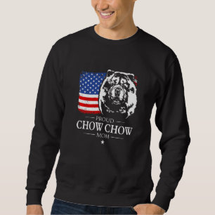 Stolt Chow Chow Mamma Amerikansk Flagga Patriotisk Lång Ärmad Tröja