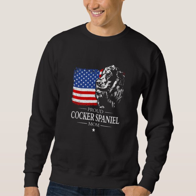 Stolt Cocker Spaniel Mamma Amerikansk Flagga Patri Lång Ärmad Tröja (Framsida)