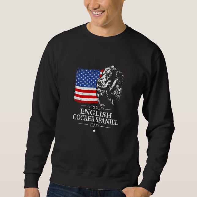 Stolt engelsk Cocker Spaniel Pappa Amerikansk Flag Lång Ärmad Tröja (Framsida)