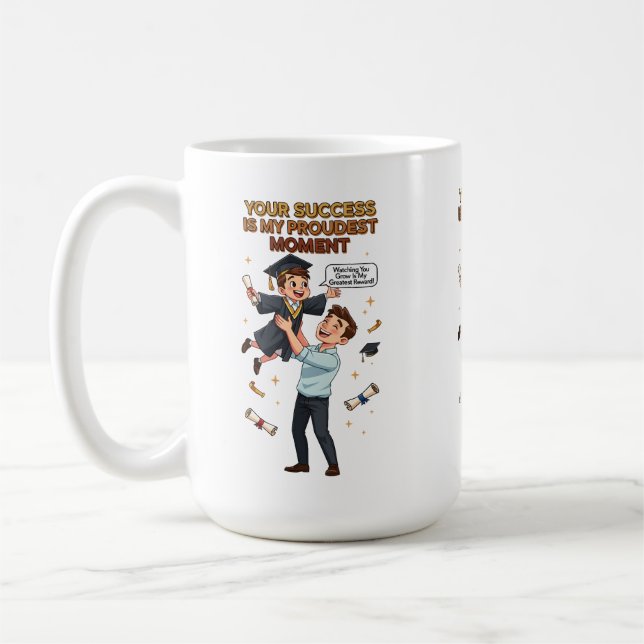 Stolt far som firar barnets examenssuccé kaffemugg (Vänster)
