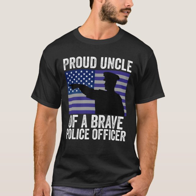 Stolt farbror till en modig polisman pojke t shirt (Framsida)