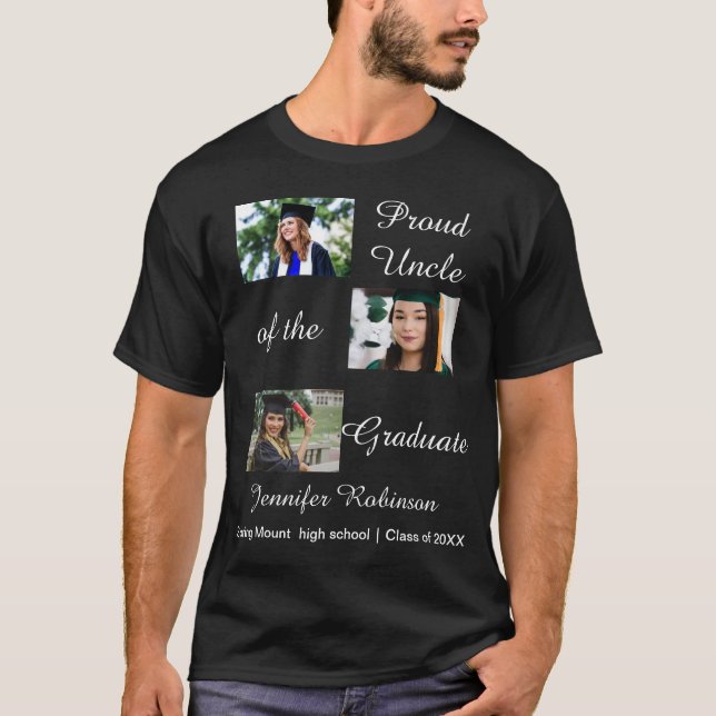 Stolt farbror till examen Anpassade foton Namn T Shirt (Framsida)