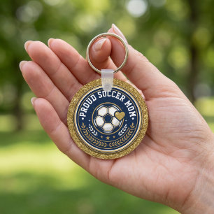 Stolt fotbollsmamma guld falskt glitter nyckelring