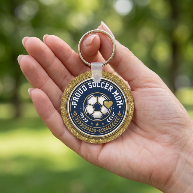 Stolt fotbollsmamma guld falskt glitter nyckelring (Skapare uppladdad)