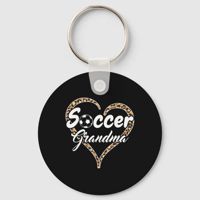 Stolt fotbollsmormor Leopard Heart  Nyckelring (Framsida)