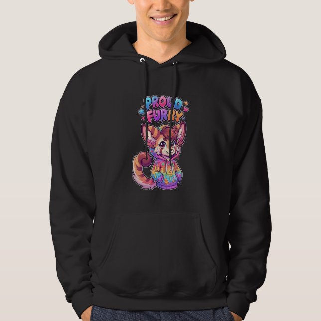 Stolt Furry Anthro Karaktär Söt Hoodie Konst (Framsida)