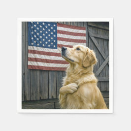Stolt Golden Retriever Med Amerikansk Flagga Pappersservett