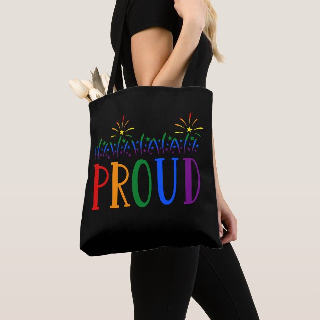 STOLT Hbtq-firande LGBT-fyrverkerier Svart Tygkasse (Närbild)
