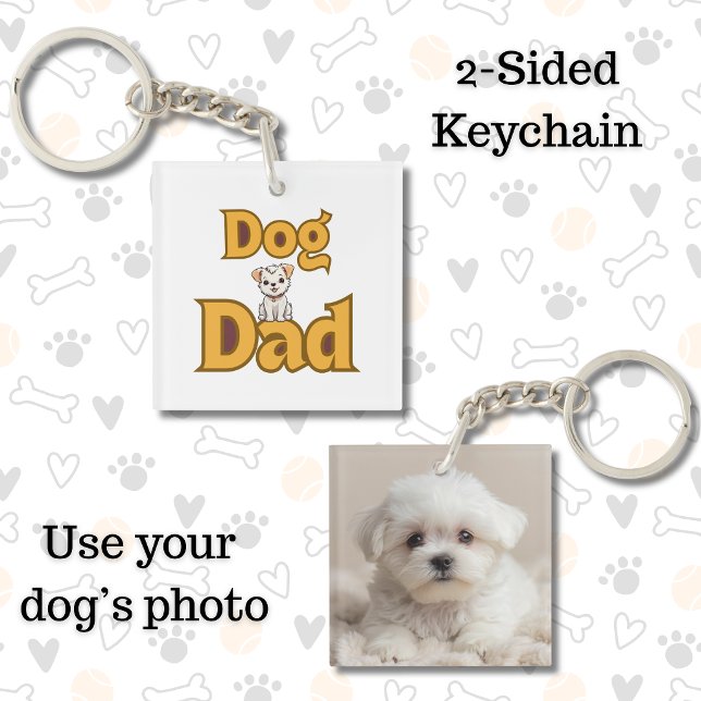 Stolt hundpappa Fars dag dubbelsidig (2-sided Dog Dad Customizable Key Chain)