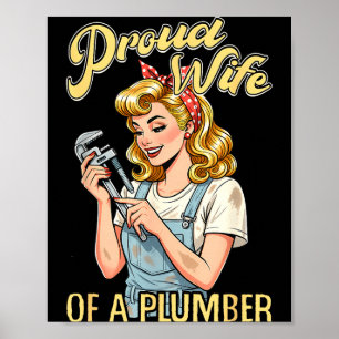 Stolt hustru rörmokare blå arbetsillustration poster