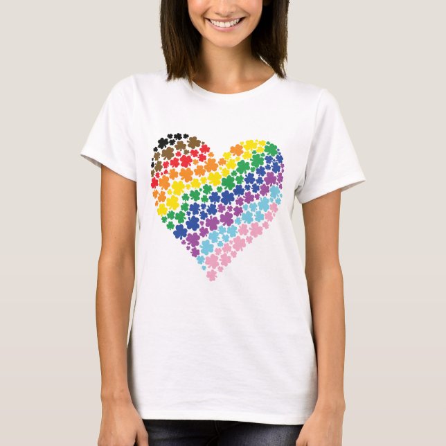 stolt Irish Rainbow Shamrock Heart T Shirt (Framsida)