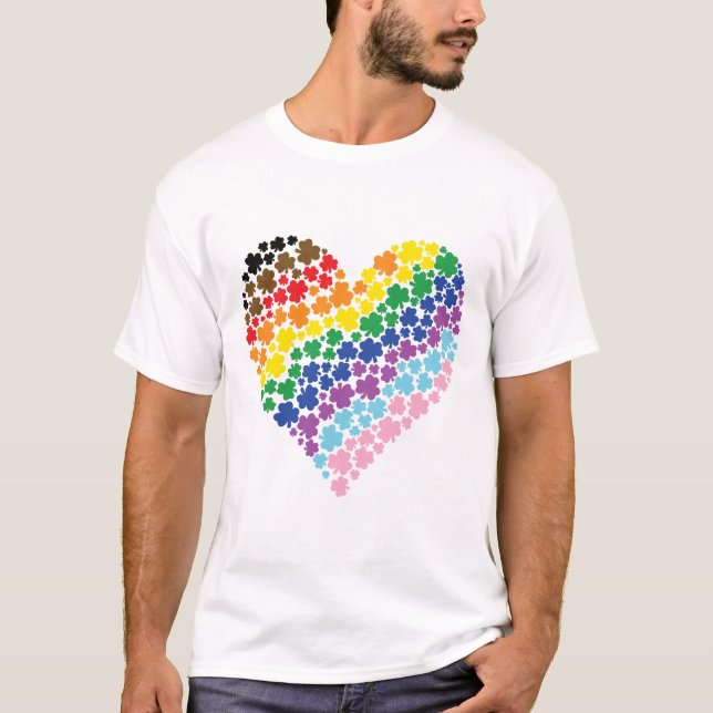 stolt Irish Rainbow Shamrock Heart T Shirt (Framsida)