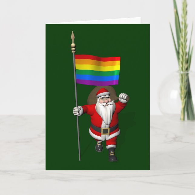 stolt Jultomten med Rainbow Flagga Helgkort (Framsida)
