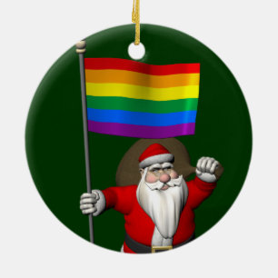 stolt Jultomten med Rainbow Flagga Julgransprydnad Keramik