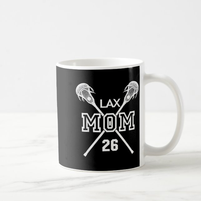 Stolt kärlek lacrosse mamma #26 lax spelare nummer kaffemugg (Höger)