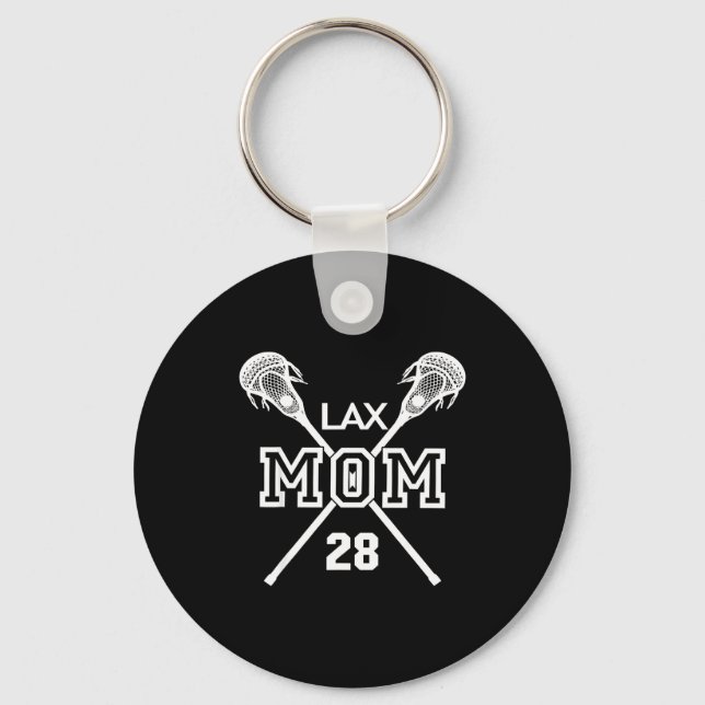 Stolt kärlek lacrosse mamma #28 lax spelare nummer nyckelring (Framsida)