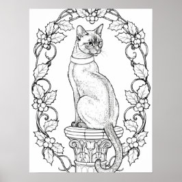 Stolt katt på klassisk pelare med järnek poster