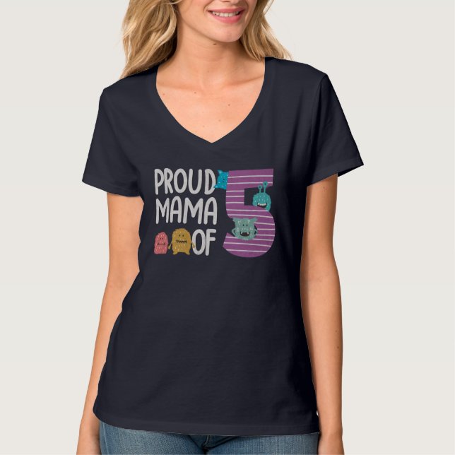 stolt Mamma av Fem T-Shirt (Framsida)