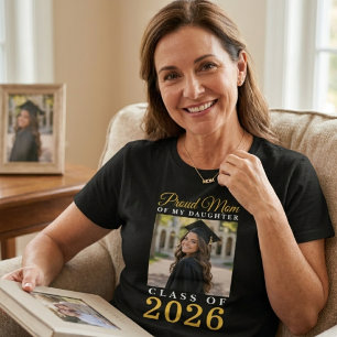 Stolt mamma dotter Svart Guld Examensporträtt T Shirt