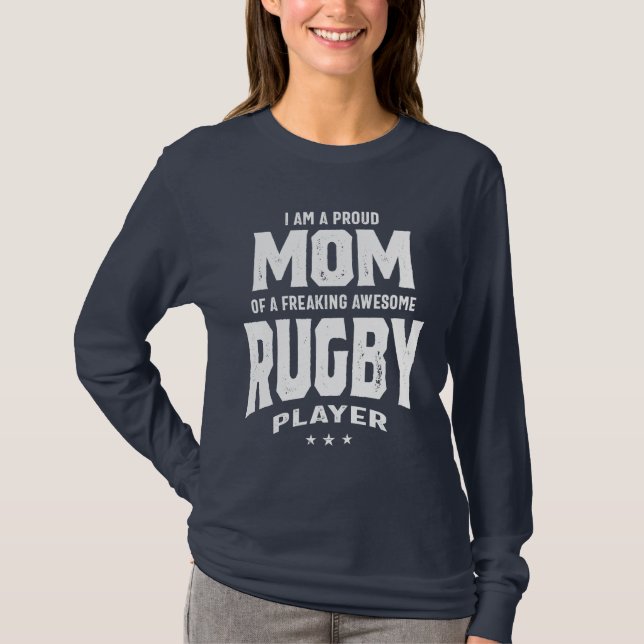 stolt Mamma i Fantastisk Rugby Player T Shirt (Framsida)