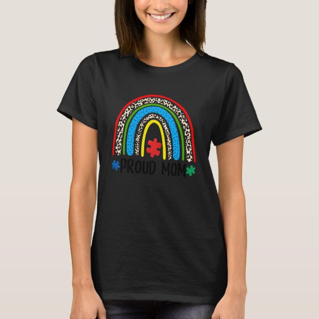 Stolt mamma leopard regnbåge Autism Acceptans Mamm T Shirt (Framsida)