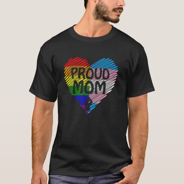 stolt Mamma LGBT med regnbåge och transgenus Flagg T Shirt (Framsida)