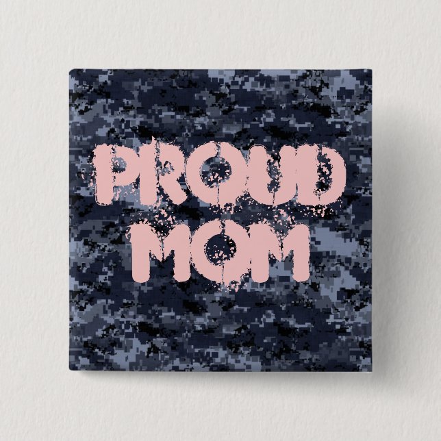 Stolt mamma militärblå kamouflageknapp knapp (Framsida)