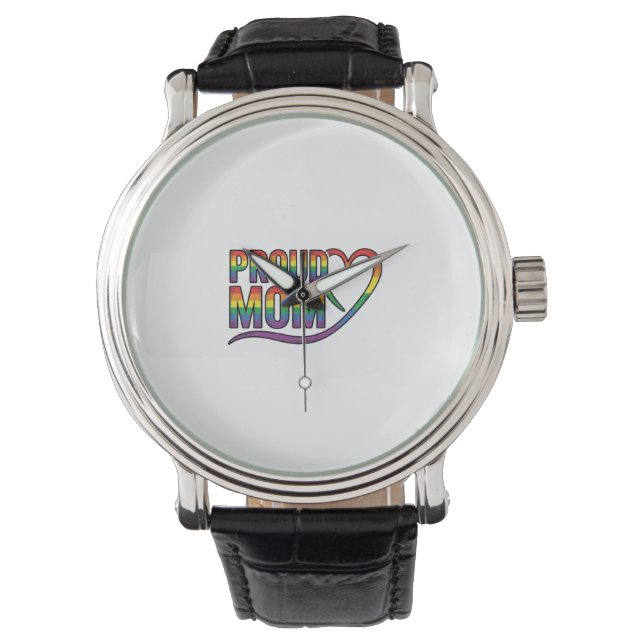Stolt mamma regnbåge hjärta vintage gravyr design_ armbandsur (Framsida)