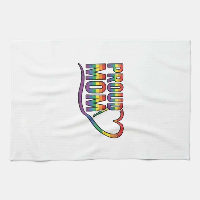 Stolt mamma regnbåge hjärta vintage gravyr design_ kökshandduk (Horisontell)