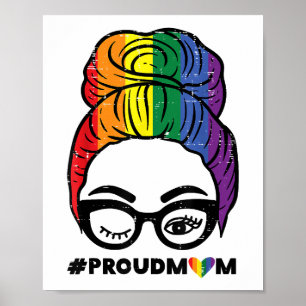 Stolt mamma Rött oordnat hårknutte HBTQ Regnbågsfl Poster