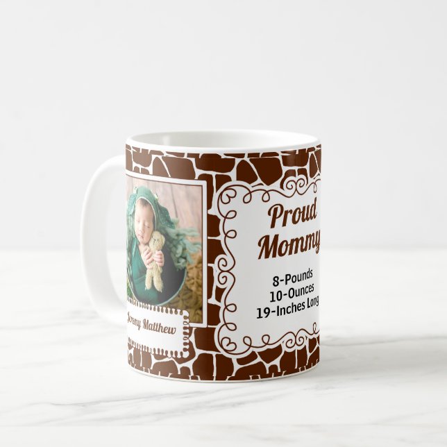 Stolt mammagirafftryck med babyfoto kaffemugg (Framsida vänster)