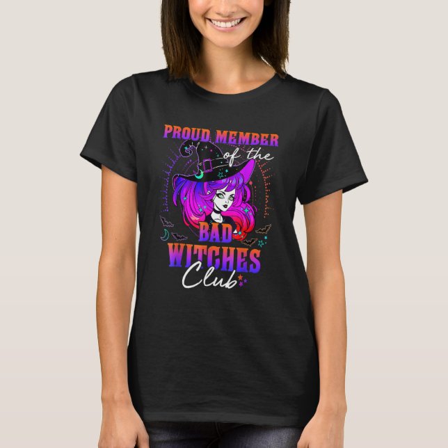 stolt medlem av Klubben Bad Witches Messy Bun Skul T Shirt (Framsida)
