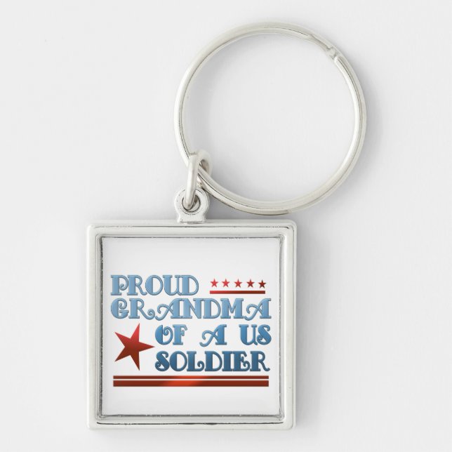 Stolt mormor av en US-soldat Fyrkantig Silverfärgad Nyckelring (Framsidan)