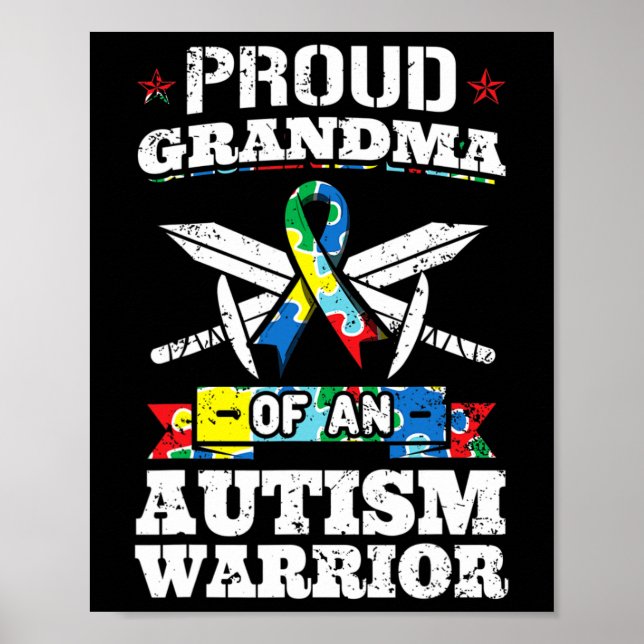 stolt mormor från en Autism Warrior Autistic Aware Poster (Framsidan)