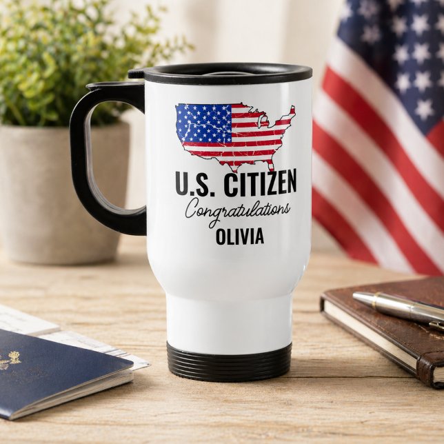 Stolt Ny Amerikansk Medborgare – Amerikansk Karta Resemugg (Proud New U.S. Citizen – American Map Travel Mug
)