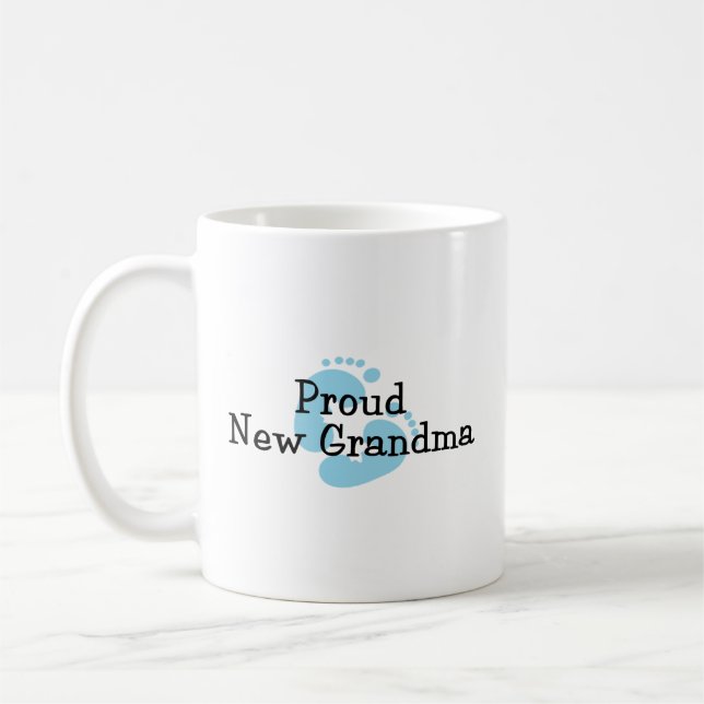 Stolt Ny Mormor Baby Pojke Fotspår Kaffemugg (Vänster)