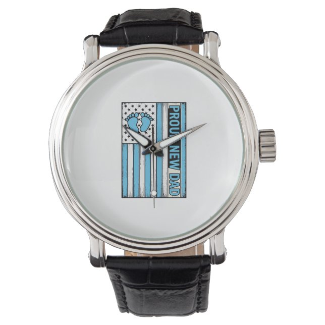 Stolt Ny Pappa Bebis Fötter Flagga Vektor Design_1 Armbandsur (Framsida)