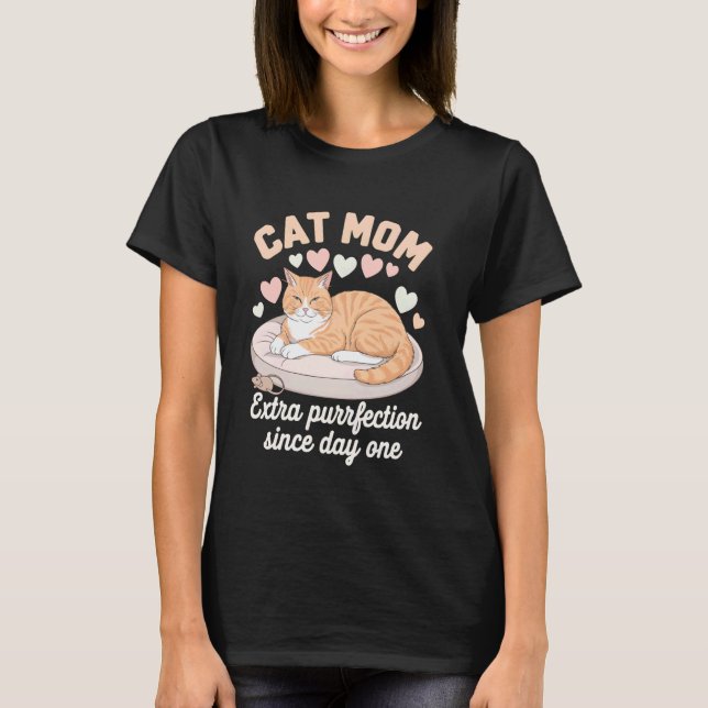Stolt Orange Katt Mamma Retro T-shirt (Framsida)