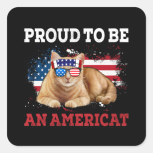 stolt över att vara amerikansk katt USA flagga Lyc Fyrkantigt Klistermärke