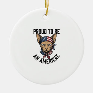 Stolt över att vara en amerikansk patriotisk kattt julgransprydnad keramik