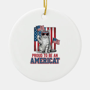 Stolt över att vara en amerikansk patriotisk kattt julgransprydnad keramik
