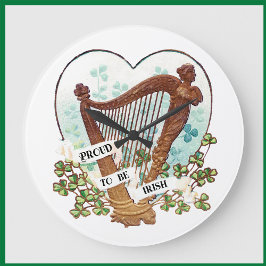 stolt över att vara irländska harp och Grönt Shamr Stor Klocka