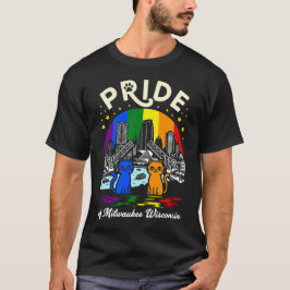 Stolt över Milwaukee City Wisconsin Katter Regnbåg T Shirt