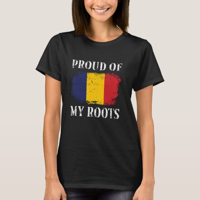 stolt över min rumänska roots rumänska Flagga, Rum T Shirt (Framsida)