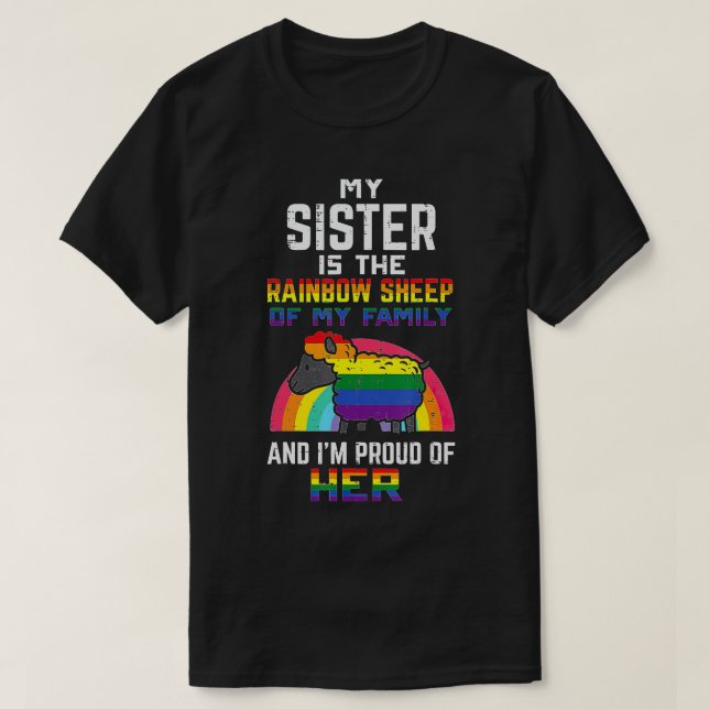 stolt över min syster Rainbow Sheep Gay pride Ally T Shirt (Design framsida)