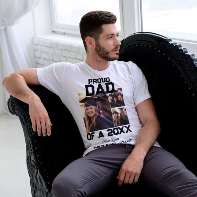 stolt PAPPA av 2024 Student | 3 Foton T Shirt (Personalized Proud Dad Of | Photo Collage T-Shirt)