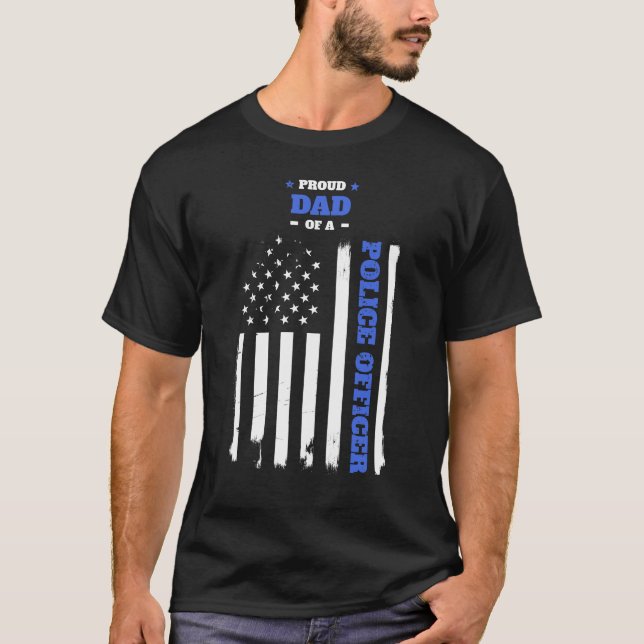 Stolt pappa av en polis bedrövad flagga t shirt (Framsida)