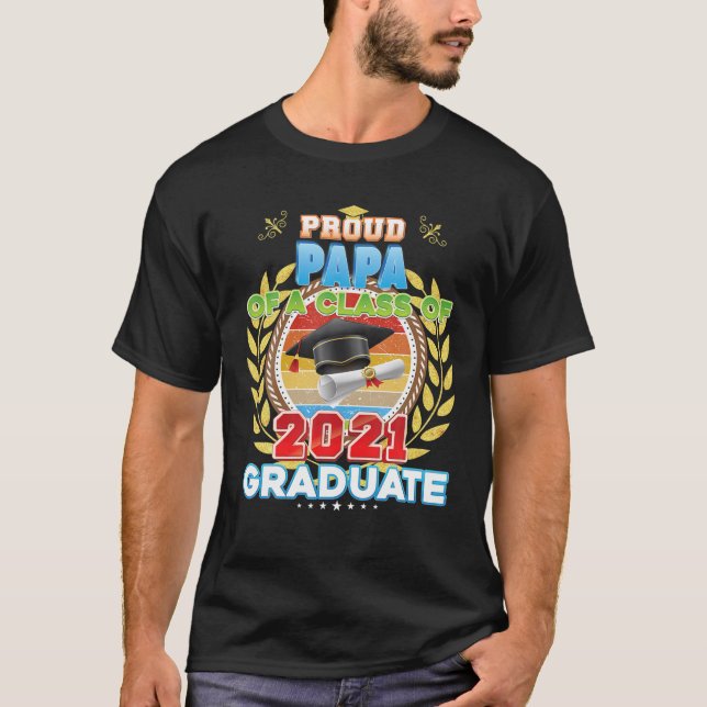 stolt Pappa i klass 2021 Student Studenten T Shirt (Framsida)